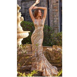 NWT Nude and Silver Sequin Mermaid Dress 22314 Size: 4